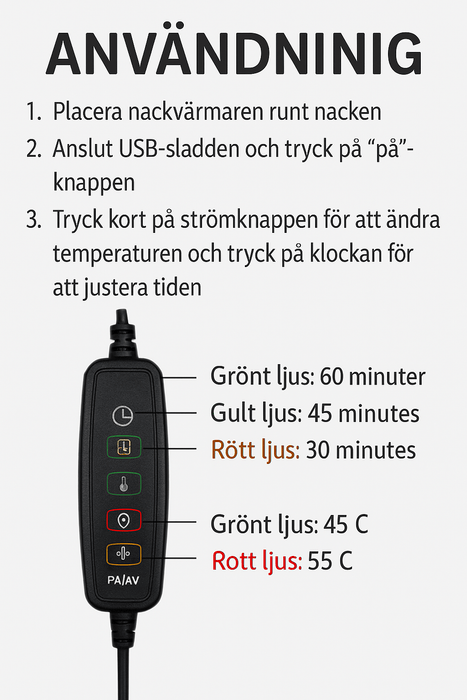 Kroppsbutiken Nakkestøtte Sort Nakkevarmer (USB, varmeindstilling)